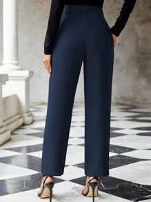EURMUSE Solid High Waist Suit Pants - Navy Blue - View 2
