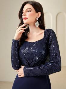 Modelyn Kim sa Vá lại Thanh lịch Đầm - Màu xanh hải quân - Xem 6