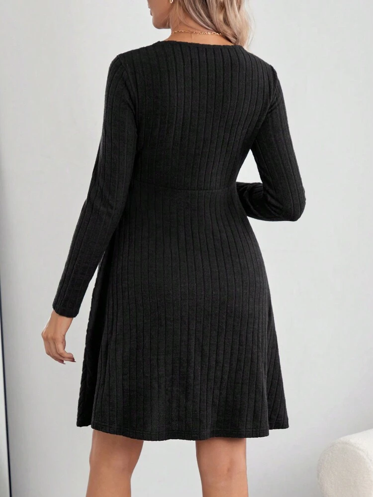 Pregnant Women'S Patchwork Lace & Ribbed Bodycon Dress For Maternity