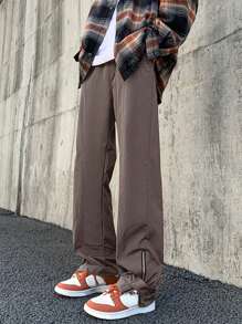 Claim Dot 男士素色斜口袋長褲 - 灰色 - 查看 1