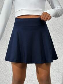 SHEIN Tween Girl Solid Active Skort With Phone Pocket