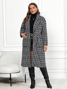 SHEIN Clasi Plus Allover Print Drop Shoulder Coat - Multicolor - View 4