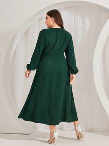 Mulvari Kích thước lớn Tay áo lồng đèn Xoắn Nút Đầm - xanh quân đội - Xem 2