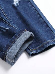 Jeans Lavados A La Lejía Rasgados Y Deshilachados Para Adolescentes - Azul lavado medio - Ver 7