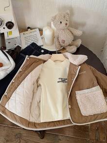 Áo khoác độn cổ có cài khuy lông thú dành cho bé trai - Cà phê nâu - Xem 4