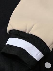 Aesthetic Post Chaqueta De Béisbol Para Hombres Con Ajuste Holgado Y Parche De Letra En Contraste De Color - Albaricoque - Ver 6