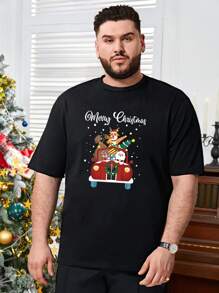 EASEVO Men Plus Christmas Print Tee - Black - View 1