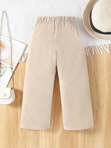 Elladie kids 少女纽扣细节直筒裤 - 杏色 - 查看 2