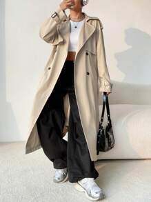 SHEIN x Carly Lawrence SHEIN EZwear Double Breasted Belted Trench Coat