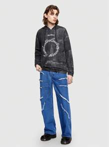 ROMWE MEN Street Life Men Straight Leg Denim Jeans With Frayed Hem - Blue - View 2