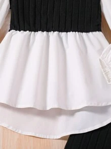 SHEIN Garota pré-adolescente Dois Tons Bainha Alta Baixa 2 Em 1 Camisa & Saia