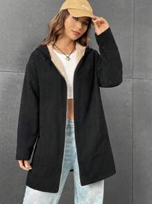 SHEIN EZwear 女式常规款连帽拉链前部夹克，带保暖衬里 - 黑色 - 查看 3