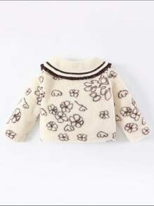 SHEIN Young Girl Contrast Binding Statement Collar Teddy Coat - Apricot - View 2