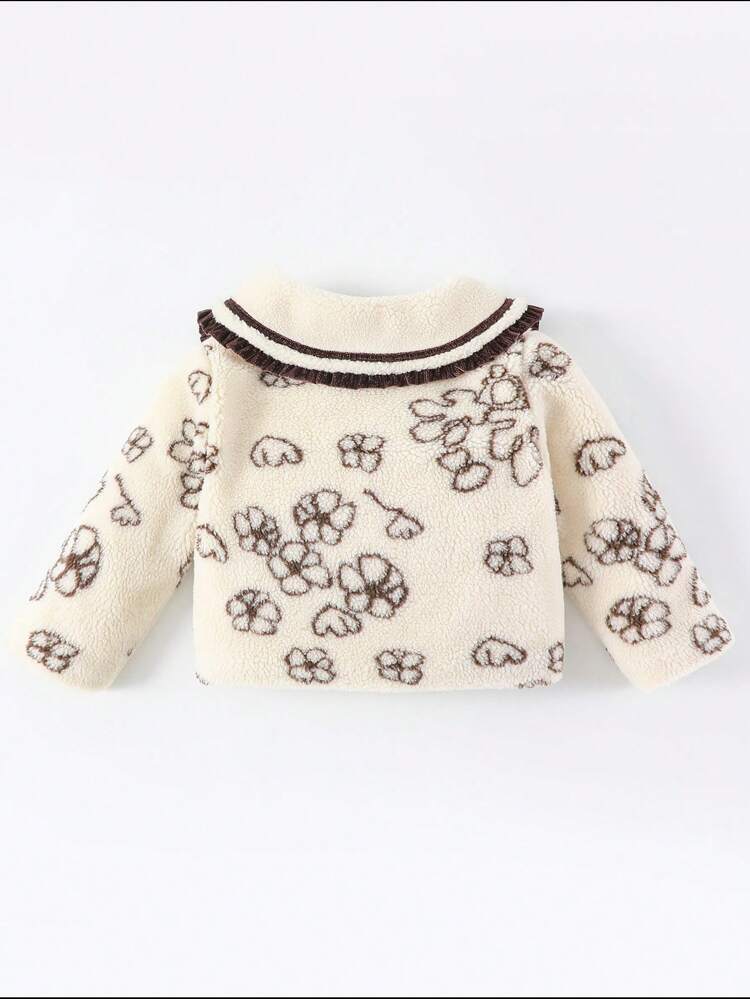 Young Girl Contrast Binding Statement Collar Teddy Coat