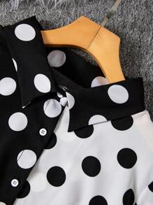 Celure Plus Polka Dot Print Two Tone Shirt - Black and White - View 3