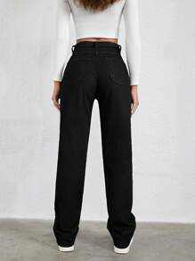 EURMUSE High-Waisted Straight-Leg Jeans - Black - View 2