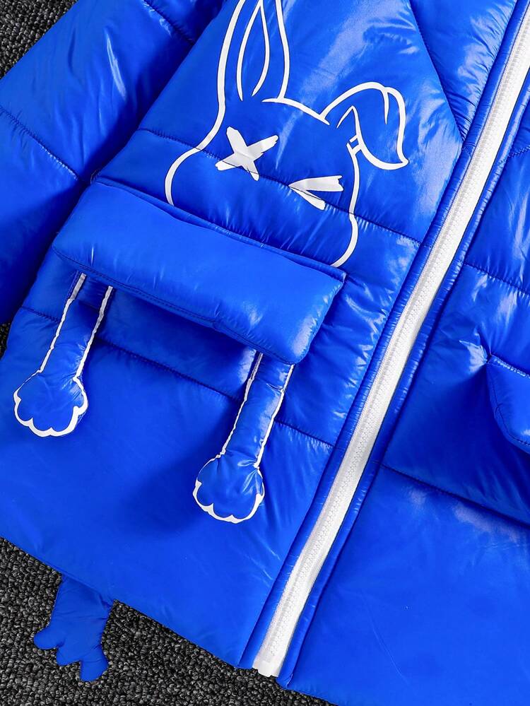 Toddler Boys' Cute Loose Fit Cartoon Printed Thick Padded Hooded Jacket