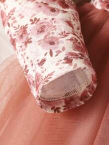 Baby Girl Ditsy Floral Print Ruffle Trim Mesh Hem Dress & Headband - Multicolor - View 4