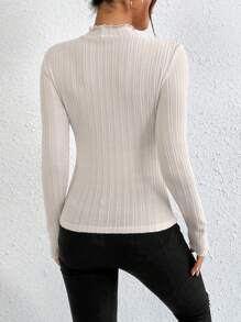 Chiquease Lettuce Trim Mock Neck Ribbed Knit Tee - Apricot - View 2