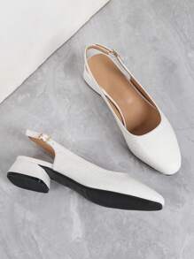 Zapatos de tacón de 3 cm simples para mujer con punta y correa trasera, adecuados para fiestas elegantes y trabajo (patrón aleatorio) - Blanco - Ver 6