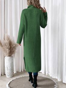 SHEIN Essnce Turtleneck Wrap Hem Drop Shoulder Sweater Knit Pullover Fall Winter Outfit - Army Green - View 2