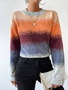 SHEIN Essnce Color Block Round Neck Sweater - Multicolor - View 6