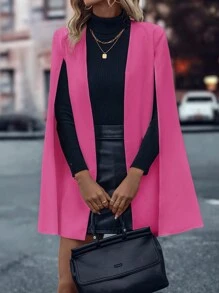SHEIN Clasi Cloak Sleeve Open Front Cape Blazer - Hot Pink - View 3