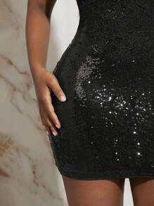 Slaydiva Vestido ajustado con Body de malla y aplicaciones de lentejuelas - Negro - Ver 4