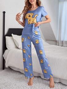 Women's Cartoon Dog Print Pajama Set