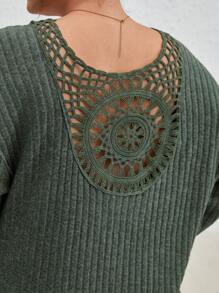 SHEIN Frenchy Talla Plus Vestido Con Hombros Caídos Huecos Y Corte De Parche Bordado En La Espalda - Verde - Ver 5