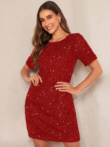SHEIN Clasi Sequin Decor Tunic Dress