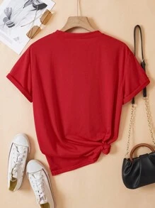 SHEIN Slayr Đồ họa Khẩu hiệu Áo thun - Đỏ - Xem 2