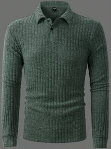 Manfinity Homme 男士長袖駝紋網紋polo恤 - 墨綠色 - 查看 5