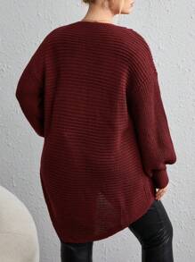 SHEIN LUNE Plus Crisscross Cable Knit Drop Shoulder Jumper - Burgundy - View 2