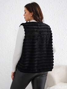 SHEIN Clasi Hơn Mở Mặt trước Áo khoác vest fuzzy - màu đen - Xem 2