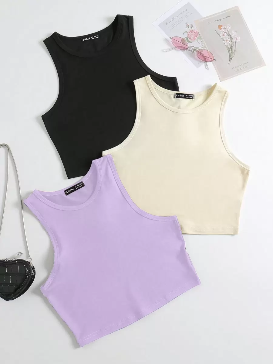 SHEIN Unity 3件装纯色背心 - 彩色 - 查看 1