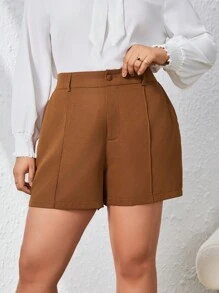 SHEIN Essnce Plus Zipper Fly Wide Leg Shorts - Rust Brown - View 3