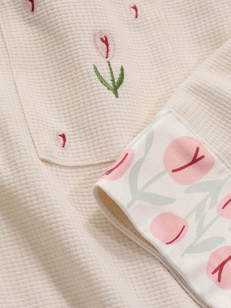 Floral Print Drop Shoulder PJ Set Fall,Winter