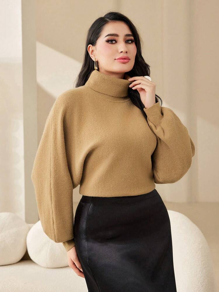 Women's Solid Color High Neck Batwing Sleeve Sweater
