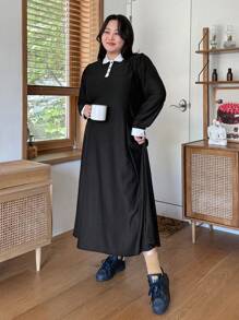 Dazy Plus Vestido Con Cuello De Polo Con Detalles De Contraste - Negro - Ver 10