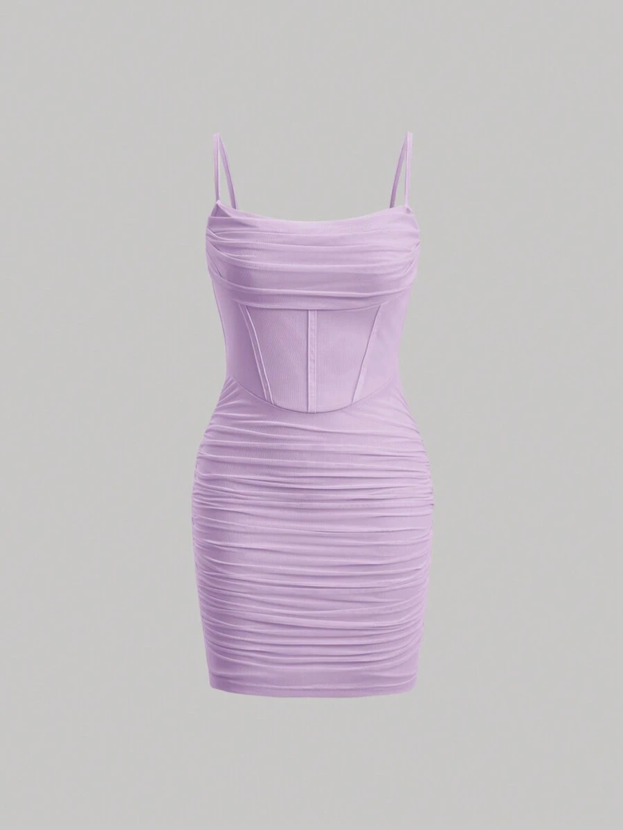 SHEIN MOD Solid Ruched Cami Bodycon Dress,Lavender Dress - Mauve Purple - View 1