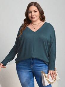 SHEIN Essnce Plus Size Simple T-shirt - Dusty Blue - View 4