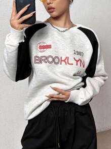 SHEIN Unity Sudadera con estampado de letra de manga raglán - Multicolor - Ver 6