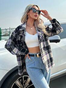 Aveloria Abrigo con estampado de cuadros de hombros caídos - Multicolor - Ver 1