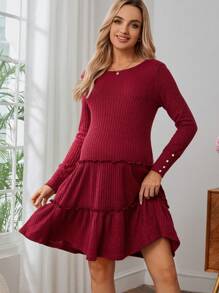 SHEIN 孕婦連身裙 - 酒紅色 - 查看 1