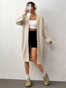 SHEIN Unity Áo khoác cardigan thả vai trơn - Màu be - Xem 6