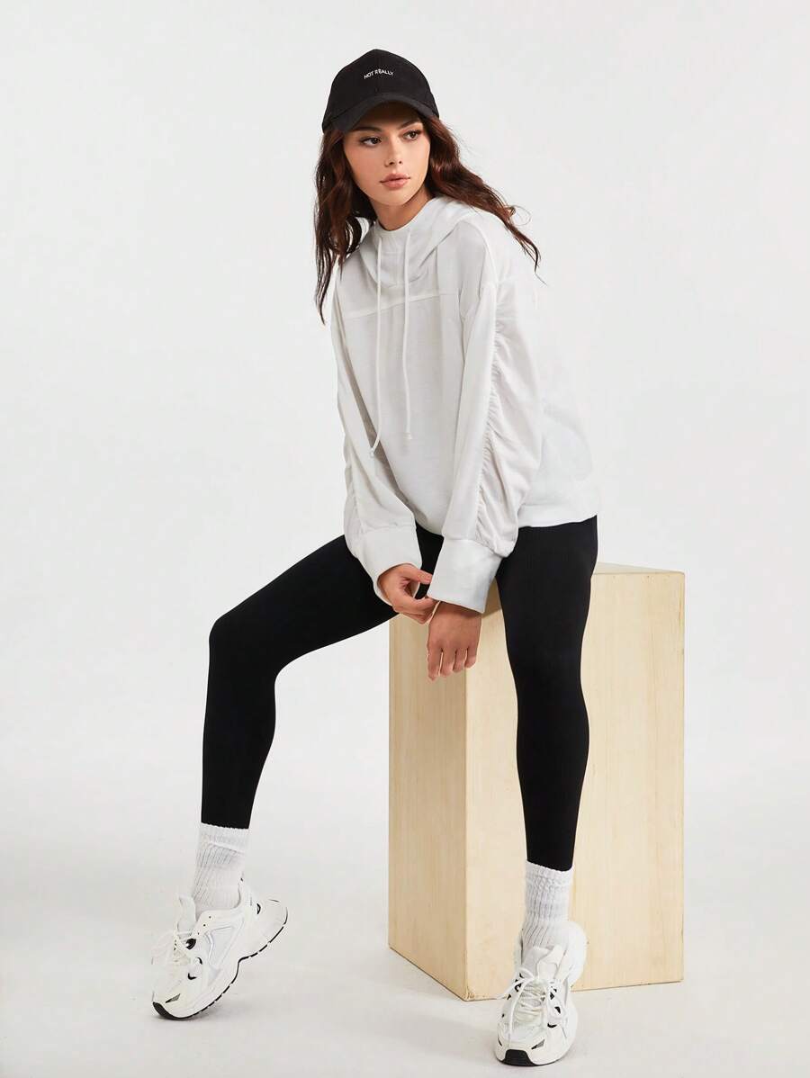 SHEIN Tennis Casual Áo nỉ thể thao vai rớt màu trơn - trắng - Xem 1