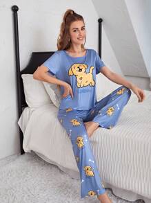Women's Cartoon Dog Print Pajama Set