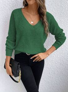 SHEIN LUNE Sudadera De Manga Raglán Para Mujeres - Verde Oscuro - Ver 1