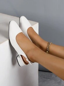 Zapatos de tacón de 3 cm simples para mujer con punta y correa trasera, adecuados para fiestas elegantes y trabajo (patrón aleatorio) - Blanco - Ver 4